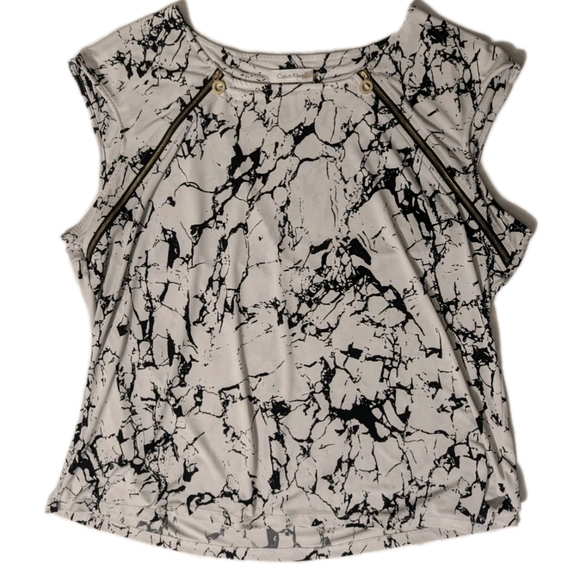 Calvin Klein Black and White Marble Blouse - Picture 1 of 2